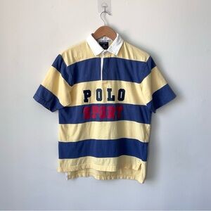 Vintage 90s Polo Sport Spellout Striped Rugby Shirt Youth L Ralph Lauren Stadium